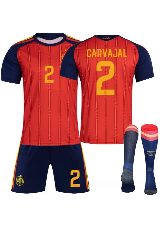 Spain 2025-2026 football uniform #2 CARVAJAL football jersey shorts socks set children's size and adult size gifts for fans and friends - Image 1